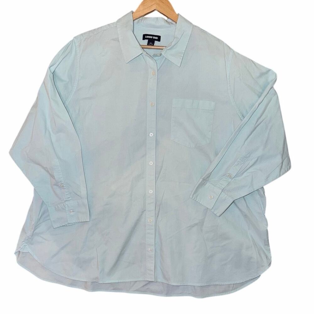 Lands end women’s plus size 3X button front long sleeve shirt top seafoam cotton